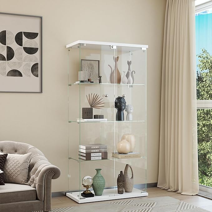 Display Cabinet with Glass Door and Lock, 4-Shelf Curio Cabinets with 5mm - Image 3
