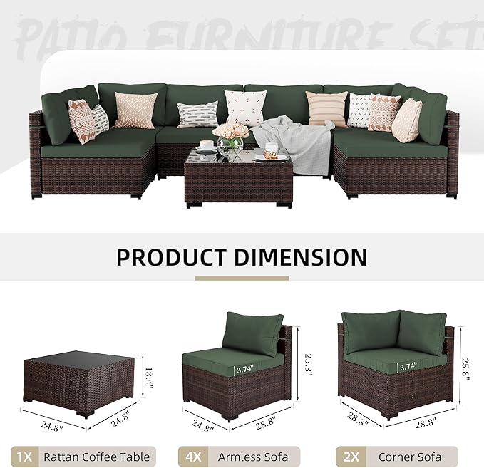 UPHA 7 Pieces Patio Furniture Sets, Wicker Outdoor Sectional Sofa Couch - Image 2
