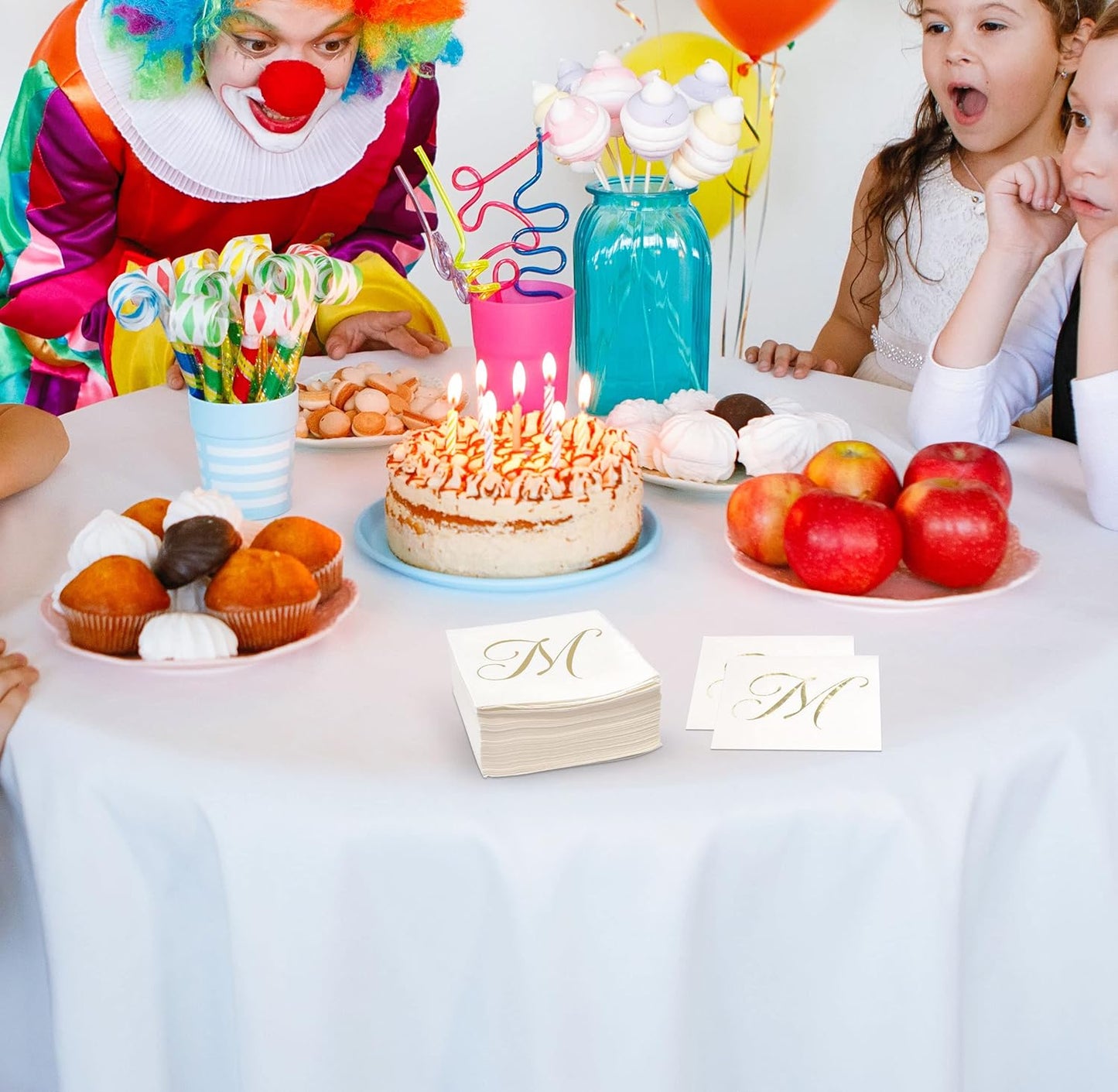 Gift Boutique 100 Gold Monogram Cocktail Napkins Letter M Disposable Paper Pack Elegant Metallic Golden Foil Hand Napkin for Powder Room Wedding Holiday Birthday Party Baby Shower Decorative Towels