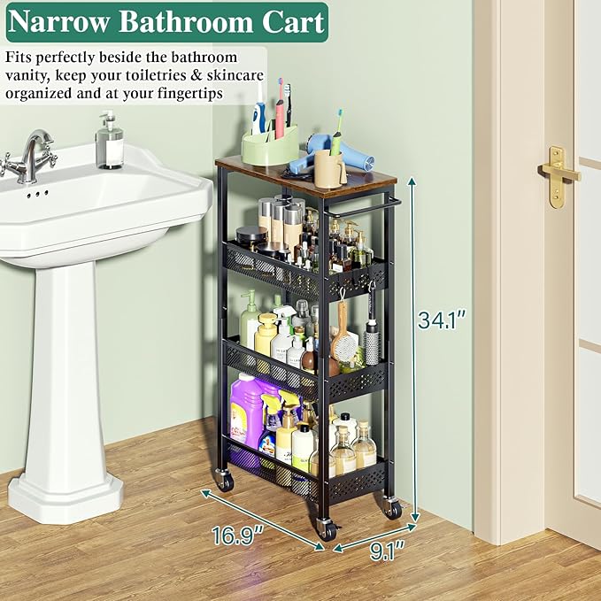 OKZEST Utility Slim Storage Cart, 4-Tier Narrow Bathroom Organizer and Storage - Image 5