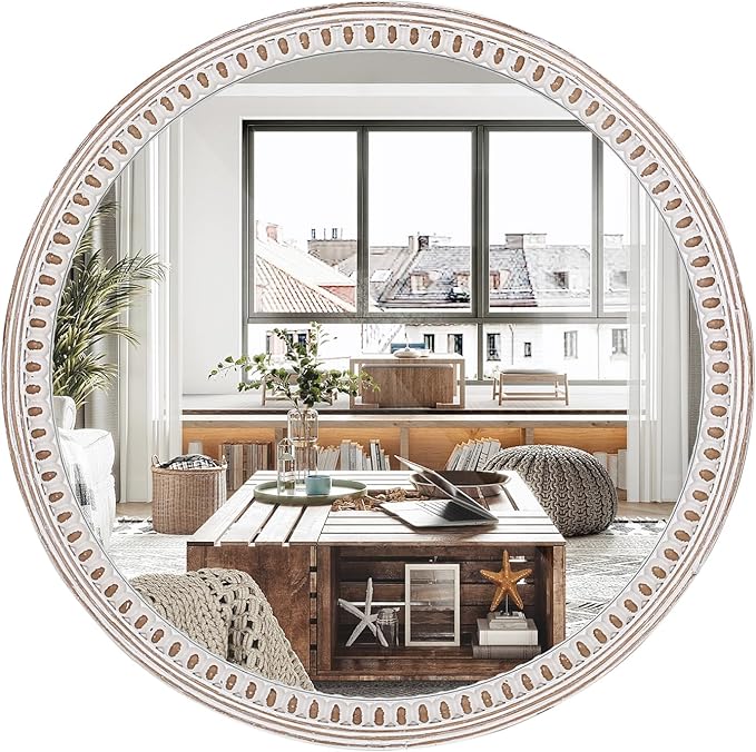 24 Inch Farmhouse Round Wood Mirror by DecointoWallDecor