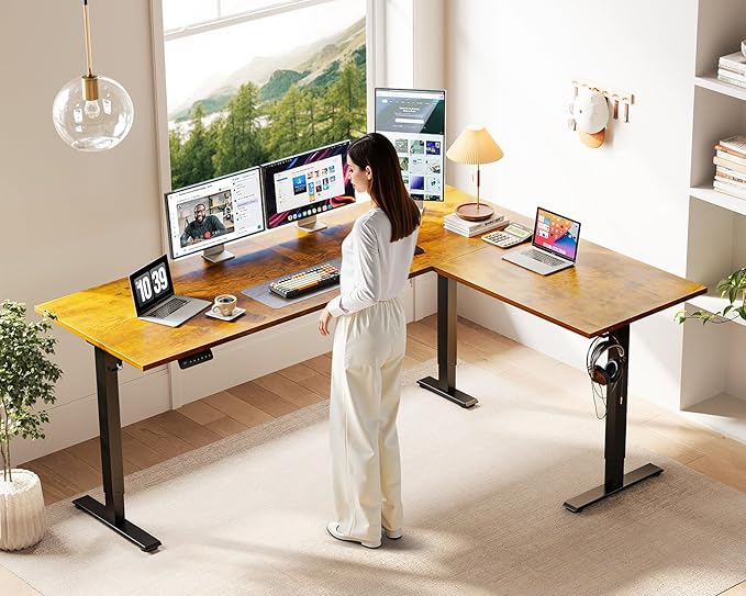 Casaottima 71 Inch Reversible Electric L Shaped Standing Desk, Height - Image 2