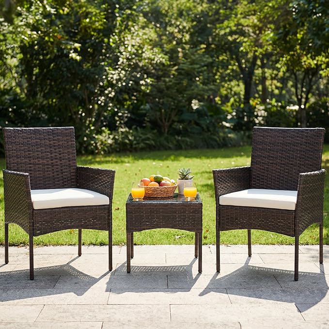 DUMOS 3-Piece Patio Furniture Set, All-Weather Outdoor Wicker Chairs - Image 3