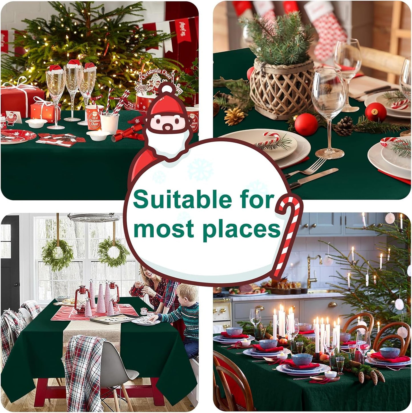 Hiasan 60 x 120 Inch Rectangle Tablecloth - Waterproof Wrinkle Resistant and Spillproof Washable Fabric Table Cloth for Dining Room Kitchen, Hunter Green