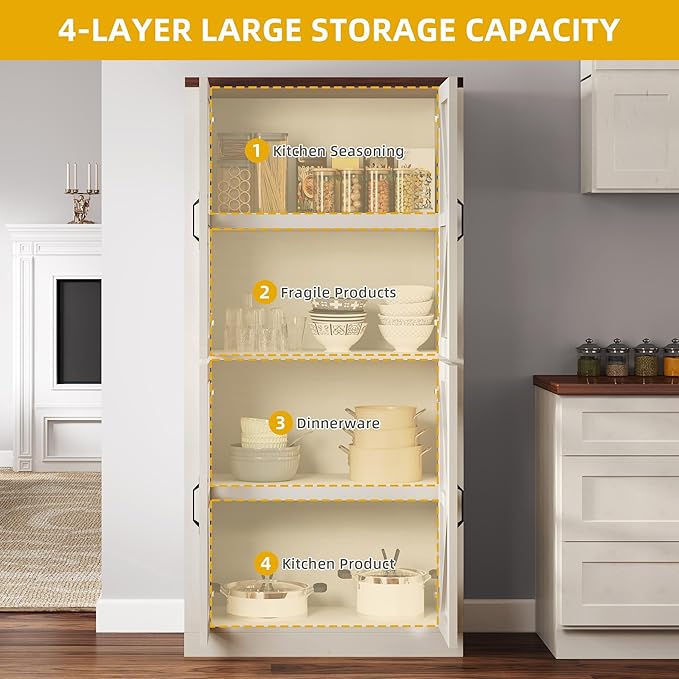 DWVO 66" Storage Cabinet, Tall Bookshelf Display Cabinet, 4 Shelves Curio - Image 7