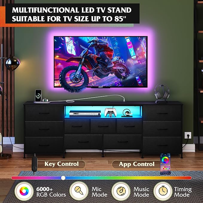 WLIVE 75.5" TV Stand for 65, 85 Inch TV, Dresser for Bedroom - Image 3