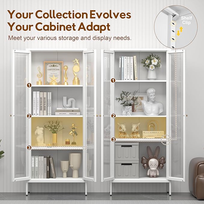 UNICOLY Display Cabinet with Glass Doors, Glass Display Cabinet 4-Tier - Image 4
