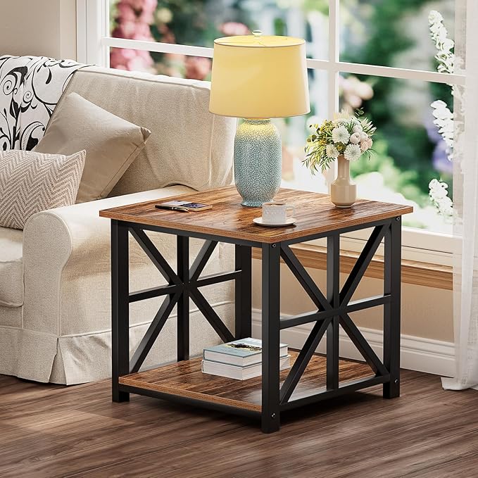GreenForest End Table with 2-Tier Storage Shelf, 24 inch Large Side Table - Image 7