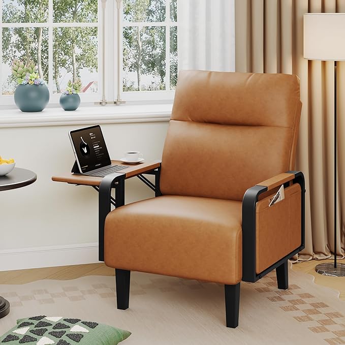 Andeworld Modern Brown Accent Chair, PU Leather Upholstered Armchair Side Chair - Image 6