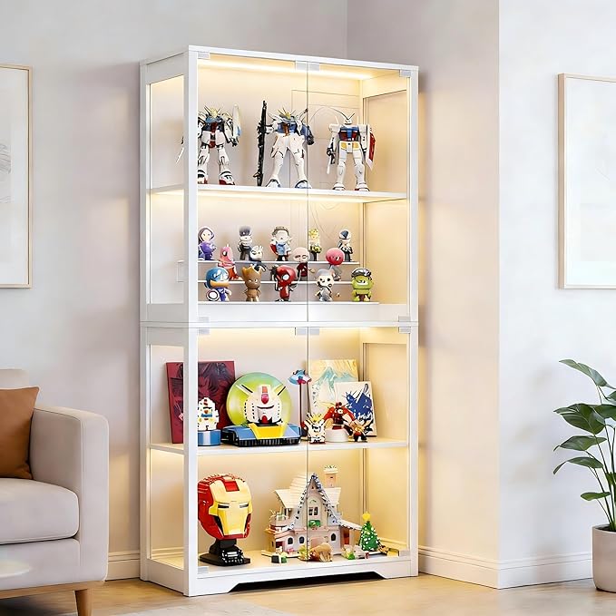 Display Cabinet with Glass Doors, Curio Cabinet with 3 LED Lights and Human - Image 3
