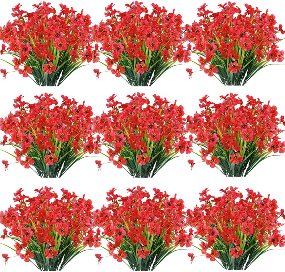 30 Bundles Artificial Flowers Outdoor UV Resistant Fake Flowers No Fade Faux Plastic Plants Garden Porch Window Box Decorating(Rose red)