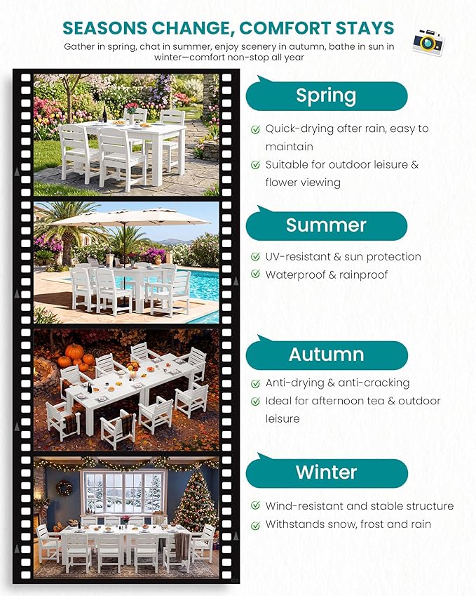 SERWALL HDPE Dining Set for 8: 2 Umbrella Hole Tables + 8 Chairs. Includes 8 - Image 7
