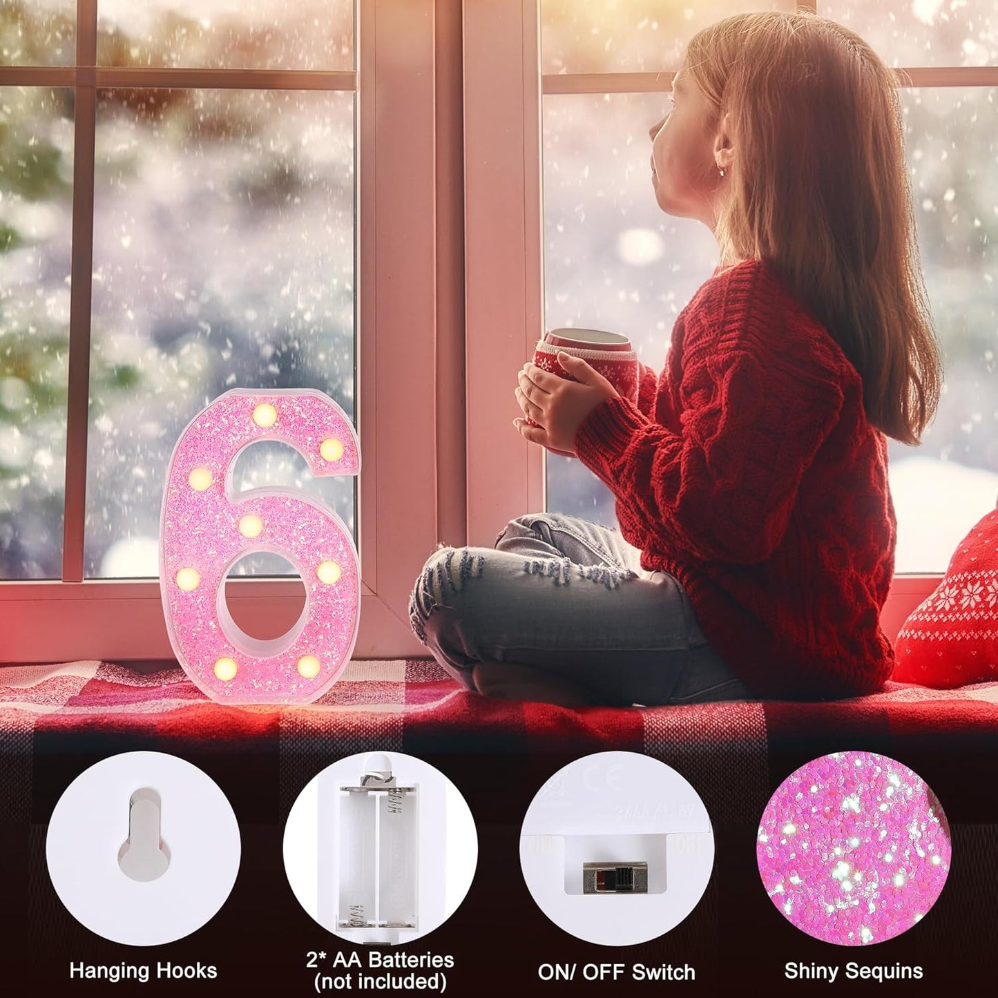 Foaky Pink Light up Letters，Pink Party Decorations,Girls Room Decor,Glitter Marquee Numbers,Alphabet Letter Sign for Night Light Birthday Party Girls Gifts, Home Bar Decoration (9)