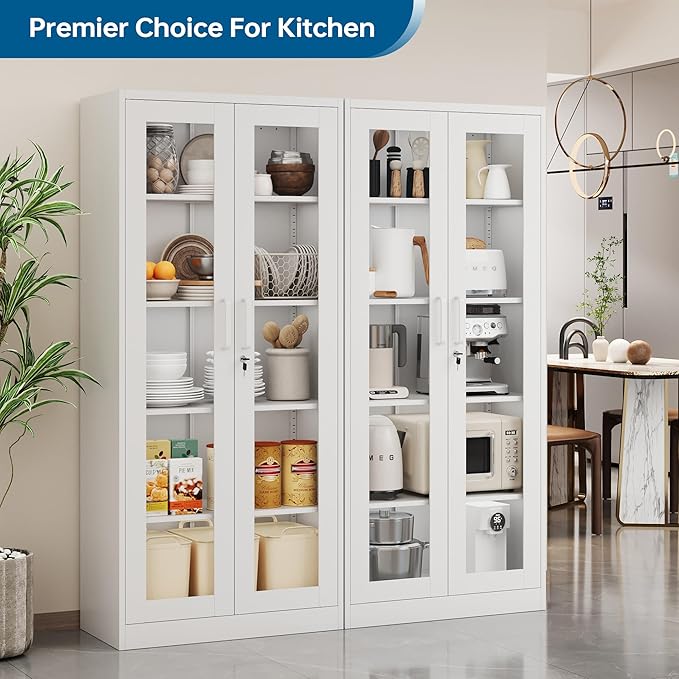 PEUKC Display Cabinet with Glass Doors, 71 Inches Metal Display Case with 4 - Image 9