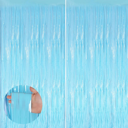 Macaron Blue Fringe Curtain Party Streamers 2Pack 3.3 x 8.3 Ft Foil Fringe Backdrop Curtains for Birthday Wedding Bridal Baby Shower Holiday Tinsel Streamers Blue Party Decorations Door Streamer