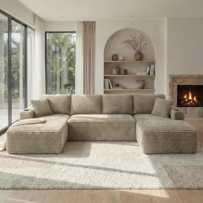 125 Inch Modular Sectional Sofa, Cloud Couch Oversized U Shaped Corduroy Sofa - Image 5