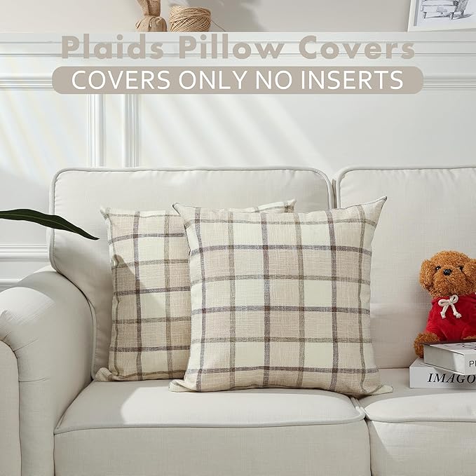 Stellhome Pack of 2 Linen Buffalo Check Decorative Fall Throw Pillow Covers - Image 5