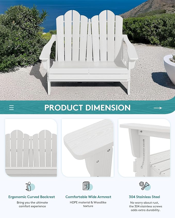 SERWALL Folding Adirondack Bench Set of 2, HDPE All-Weather Adirondack Loveseat - Image 7