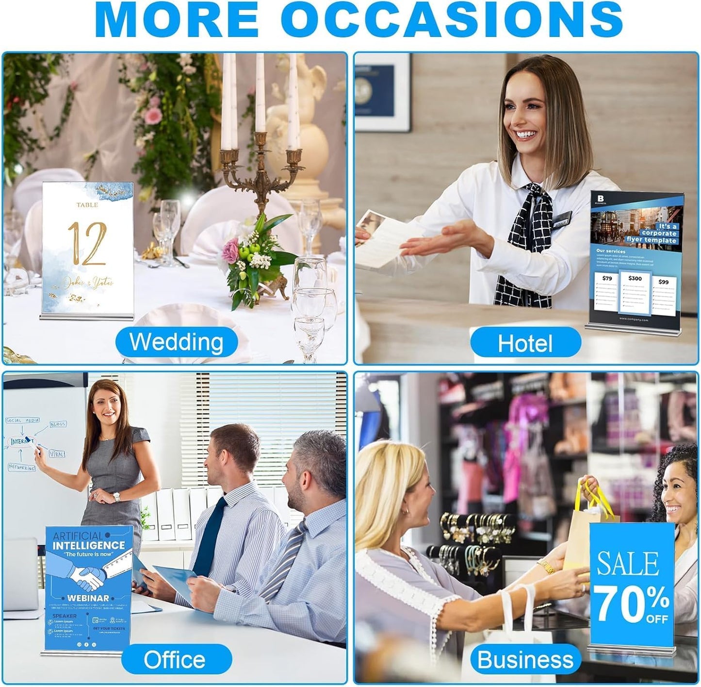 EHWINE 6 Pack Acrylic Sign Holders - 5 x 7, Double-Sided Stand Up Table Top Sign Holders, Clear Acrylic Picture Frame Menu Flyer Paper Display Stand for Office Business Store Wedding Party