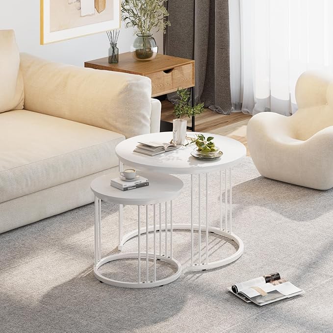 Garden 4 you Nesting Coffee Table, 23.6" Round Coffee Table Set of 2, Wooden - Image 3
