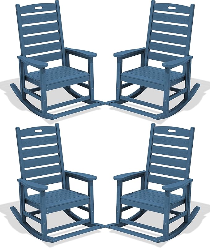 SERWALL Outdoor Rocking Chair Set of 4, Oversized HDPE Patio Rocking Chair by SERWALL