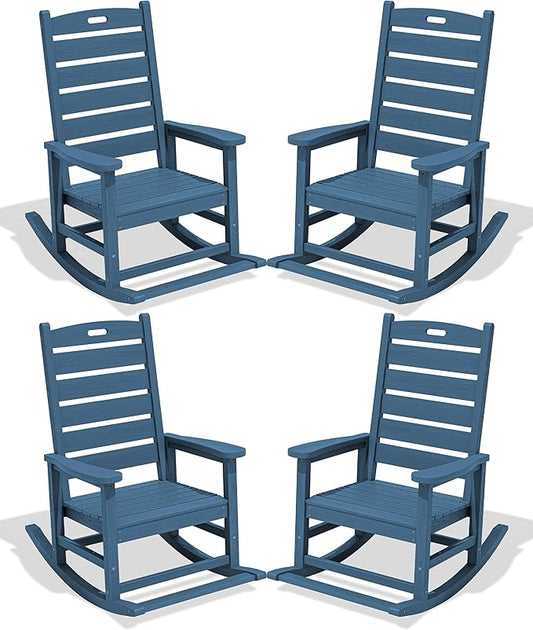 SERWALL Outdoor Rocking Chair Set of 4, Oversized HDPE Patio Rocking Chair by SERWALL