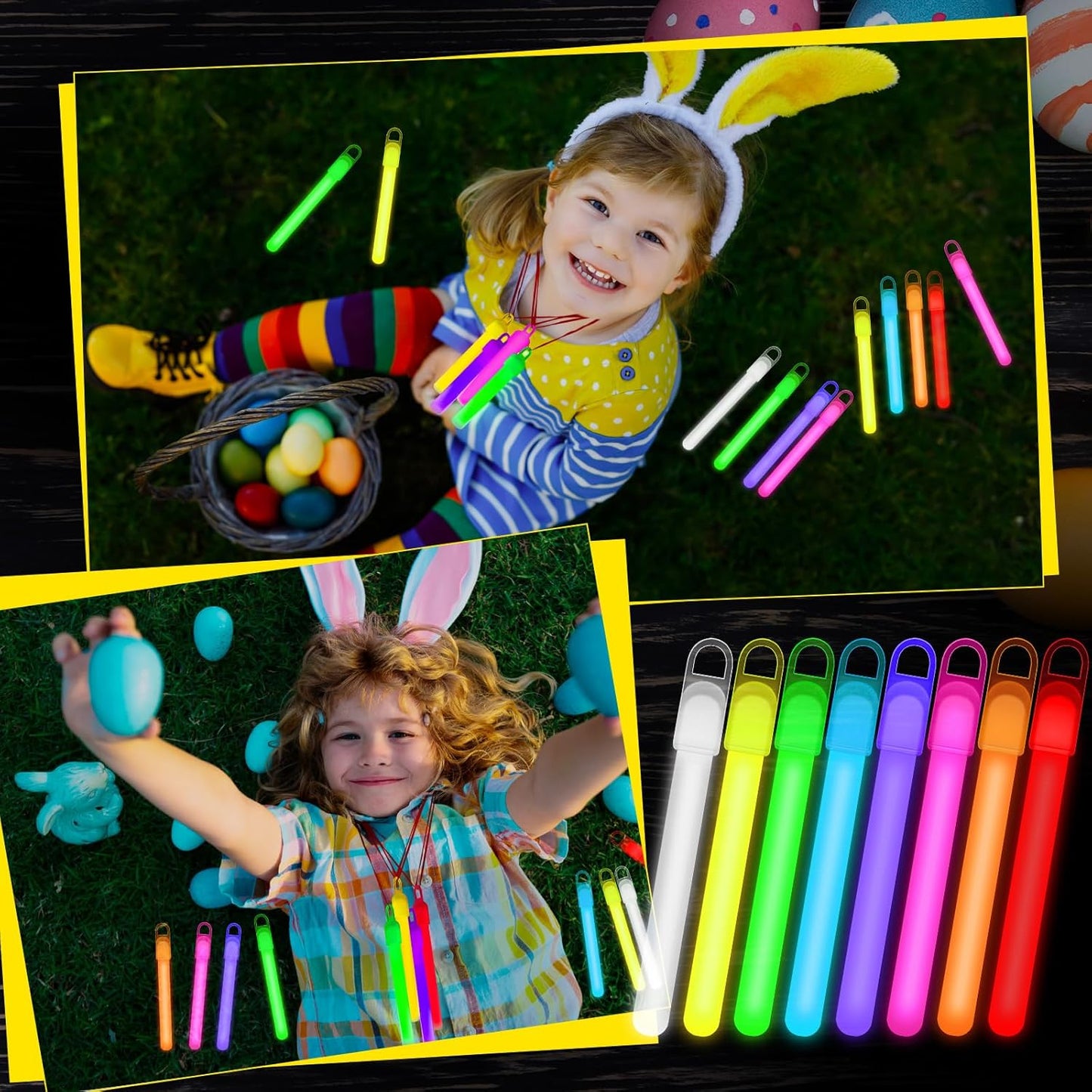 Lewtemi 50 Set 4'' Glow Sticks Bulk, Hallowee Glow in The Dark Party Supplies, Emergency Light Sticks with Lanyard, for Birthday, Light up, Neon, Halloween Theme Party Favors