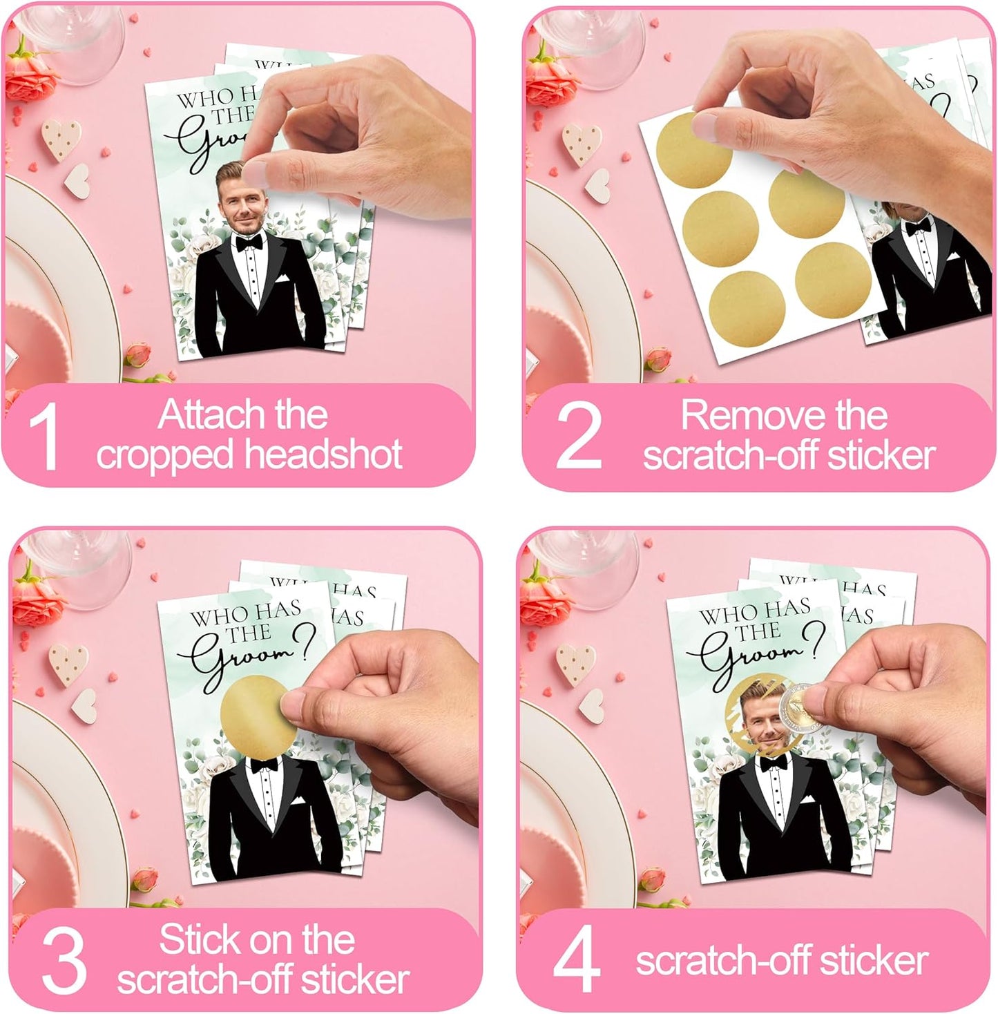 Who Has The Groom Bridal Shower Scratch Off Cards, 41Pcs Funny Floral Wedding Shower Scratch Off Cards, 3.5"x 2.1"Bachelorette Party, Bride Party Supplies Decorations-A01