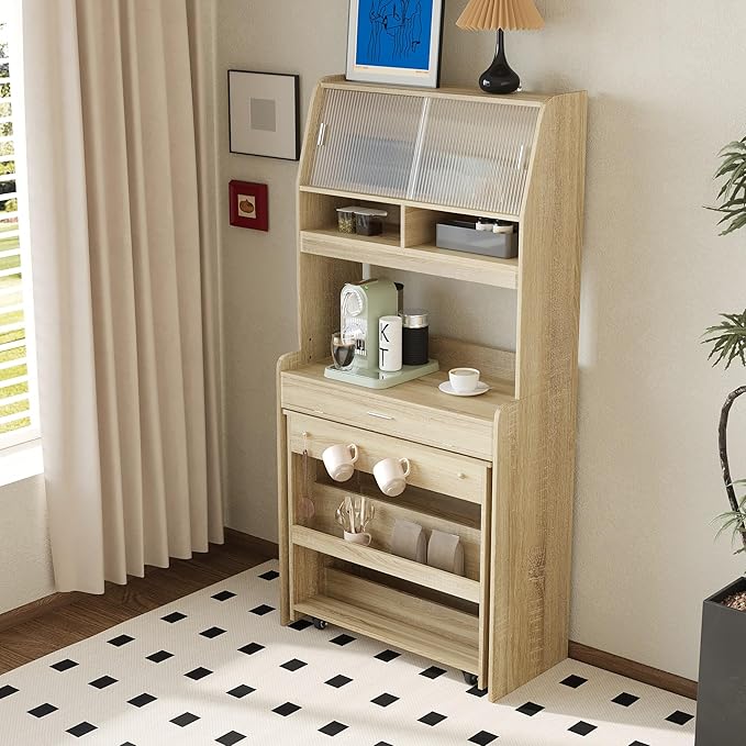 Compact Buffet with Hutch and Foldable Dining Table, 2-in-1 Buffet - Image 4