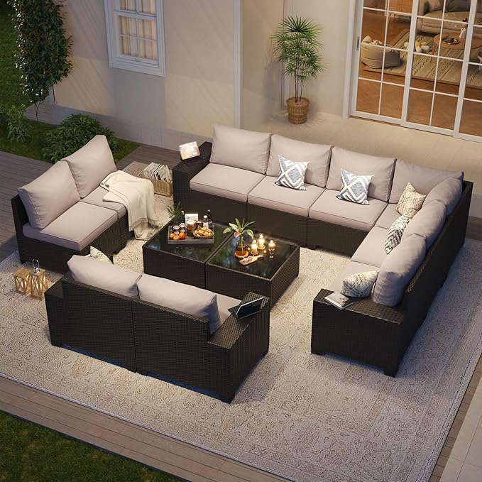 Aoxun Patio Furniture Set, Widen Armrests Wicker Outdoor Sectional - Image 2