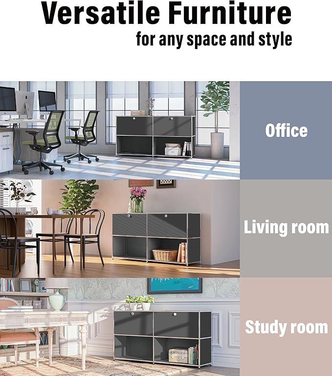 Metal Sideboard with 2 Flap Doors, DIY Modern Home Furnishing, Foyer - Image 7