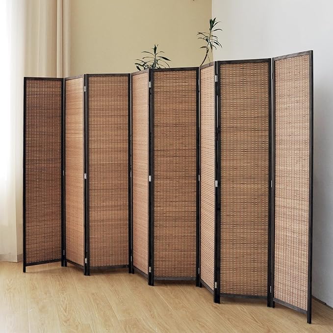 8 Panel Bamboo Room Divider Screen, 5.6 FT Tall Bamboo Divider Folding Panel - Image 2
