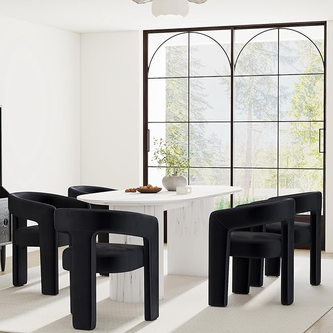 RIVOVA Modern Barrel Dining Chairs Set of 5, Velvet Upholstered Accent Side by RIVOVA