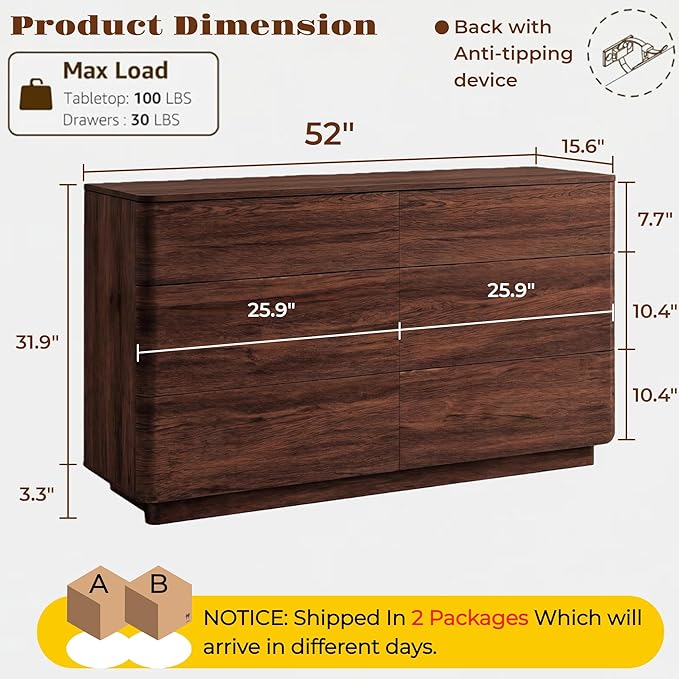 ACCOHOHO 6 Drawer Dresser for Bedroom, Large Storage Chest of Drawers, TV Stand - Image 2