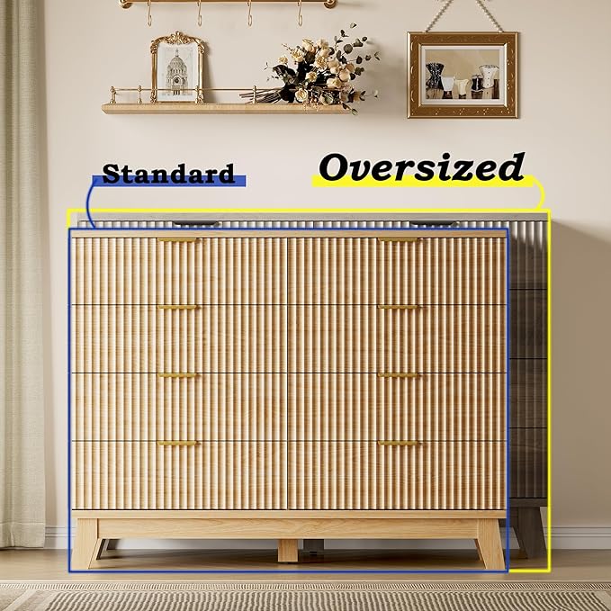 BORNOON 53" Tall Dresser for Bedroom, 8-Drawer Fluted Chest of Drawers - Image 3