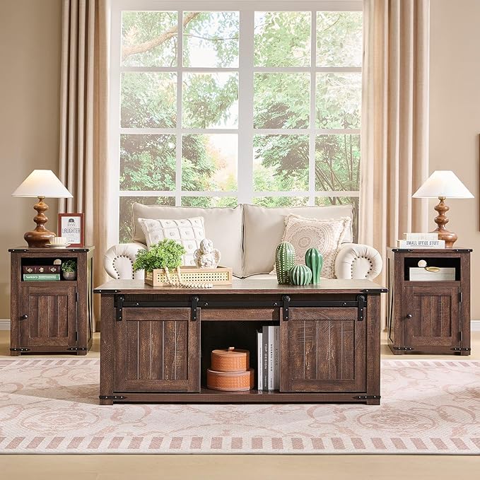 IFGET Farmhouse Furniture Set of 3, Includes 48" Lift Top Coffee Table by IFGETEnrichYourLivingSpace