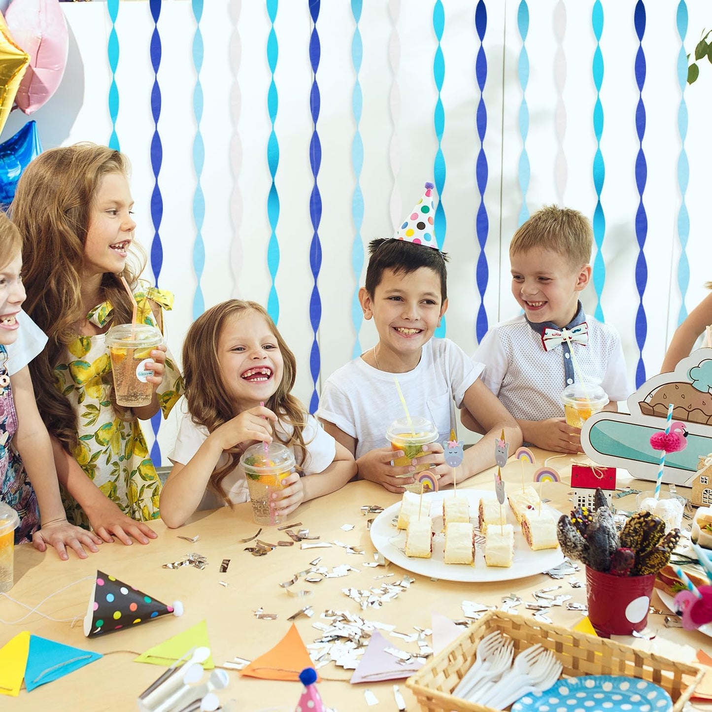 Crepe Paper Streamers 8 Rolls 656ft, Pack of Blue, Pastel Blue, Royal Blue, White Party Streamers, Crepe Paper for Birthday Party Wedding Baby Bridal Shower Decorations (1.8 Inch x 82Ft/Roll)