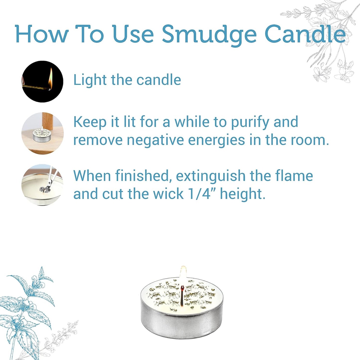 SOUL STICKS 12 Pack Little Smudgies Tealight Candles Smudge Candle for Cleansing House, Meditation, Chakra Healing | Made with Crystals and Herbs (White Sage)