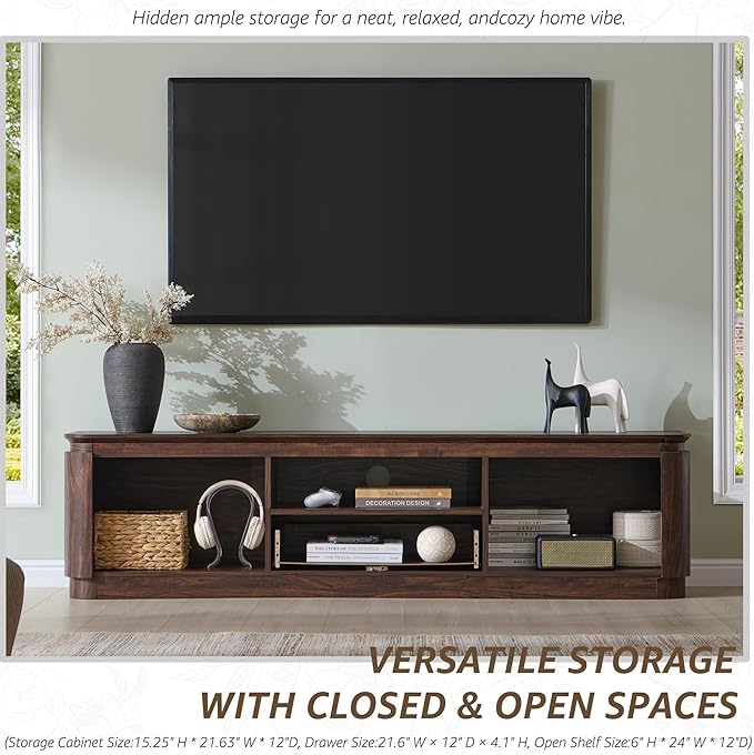 70" Fluted TV Stand for TVs Up to 80", Mid Century Modern Entertainment Center - Image 6
