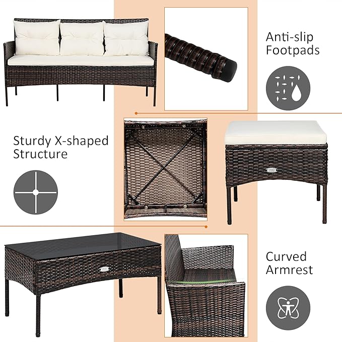 Tangkula 3 Pieces Patio Conversation Set, Outdoor PE Rattan Wicker Furniture - Image 6
