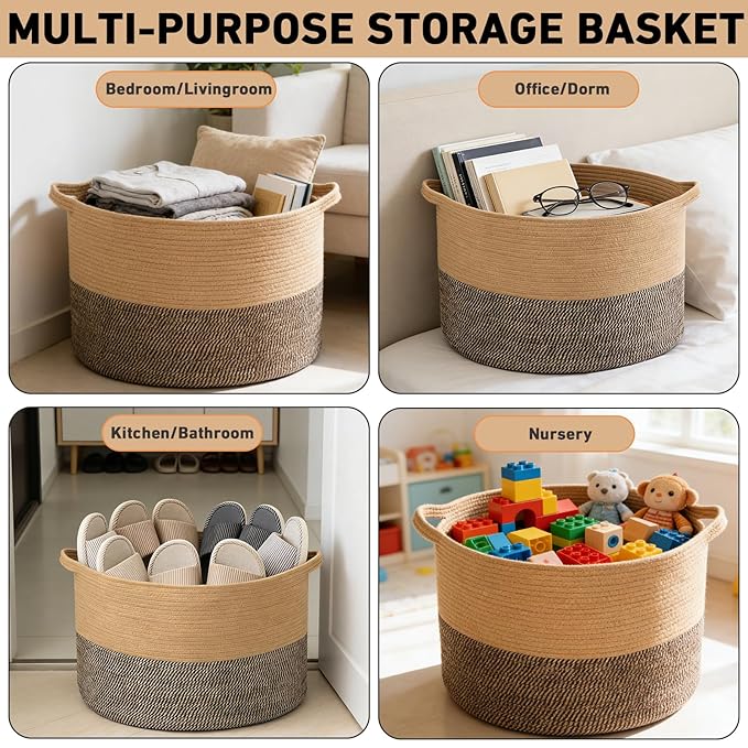 115L Extra Large Blanket Basket, Woven Rope Laundry Basket Hamper - Image 5