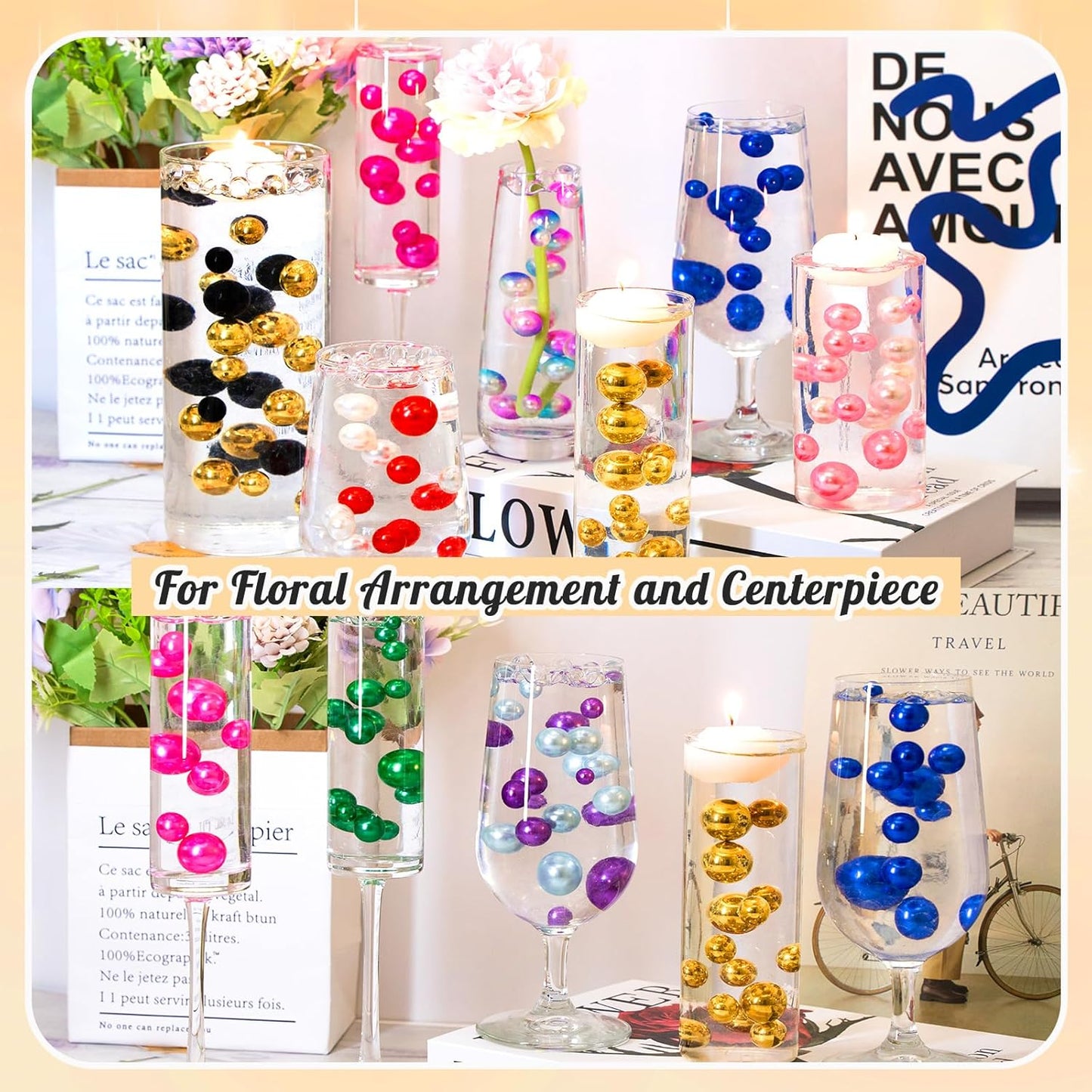 300Pcs Pearl Vase Filler, Pink No Hole Faux Pearl Beads for Centerpieces Vases, Candle Centerpieces, Wedding Birthday Party Home Decor 8/10/14/20mm