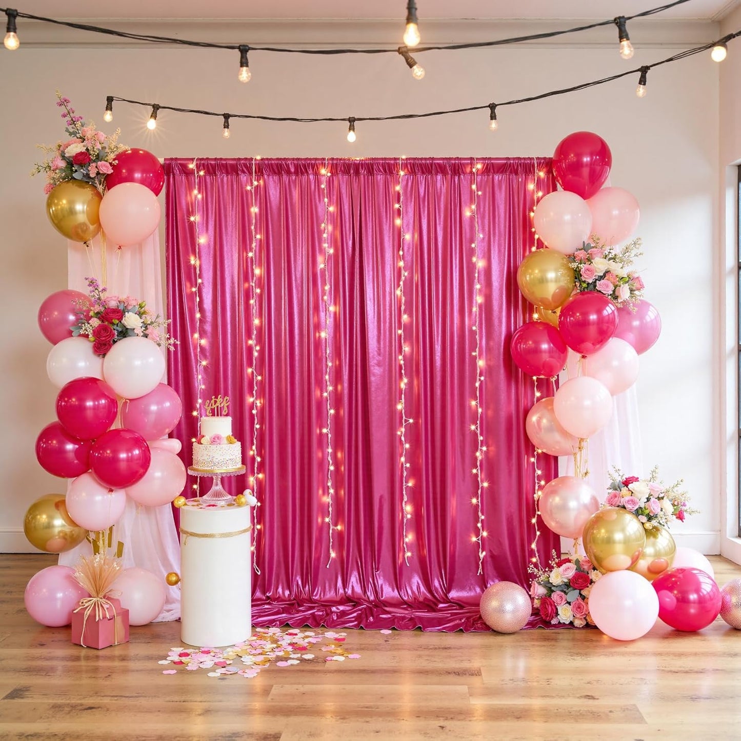 20x10ft Thick Hot Pink Glitter Backdrop Curtain Panels for Parties, Wrinkle Free Sequin Sparking Photo Backdrop Drapes, 4 Panels 5x10ft Shimmer Back Drop Cloth for Wedding Birthday Photography