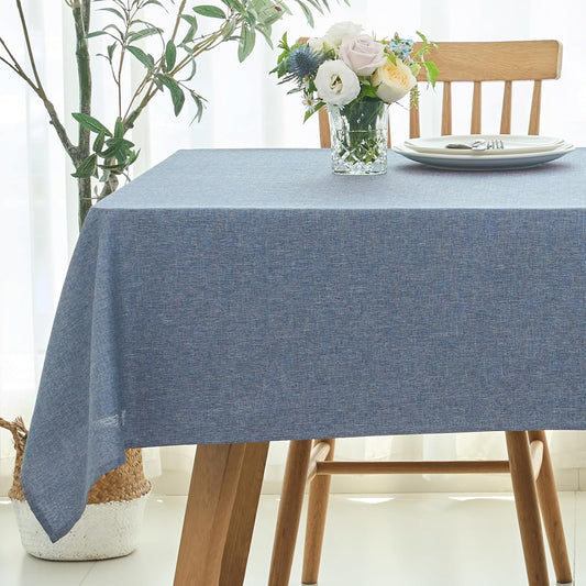 maxmill Square Linen Textured Tablecloth Waterproof Spillproof Wrinkle Free Slubby Textured Table Cloth for Dinner and Party Washable Wipeable Fabric Table Cover Decoration, 60 x 60 Inch, Demin Blue