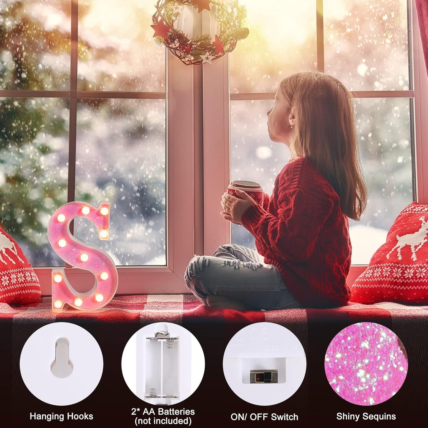 Foaky Pink Light up Letters，Pink Party Decorations,Girls Room Decor,Glitter Light Up Letters,Alphabet Letter Sign for Night Light Birthday Party Girls Gifts, Home Bar Decoration（O）