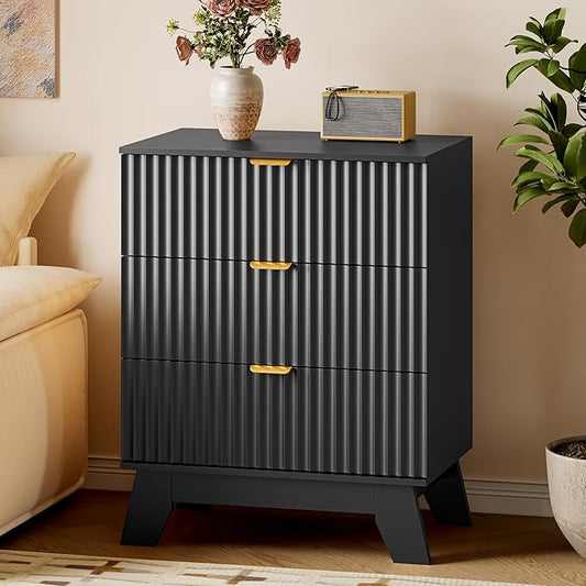 BORNOON Fluted 3 Drawer Dresser, 30.3" Tall Compact Modern Boho Chest of Drawers by BORNOON