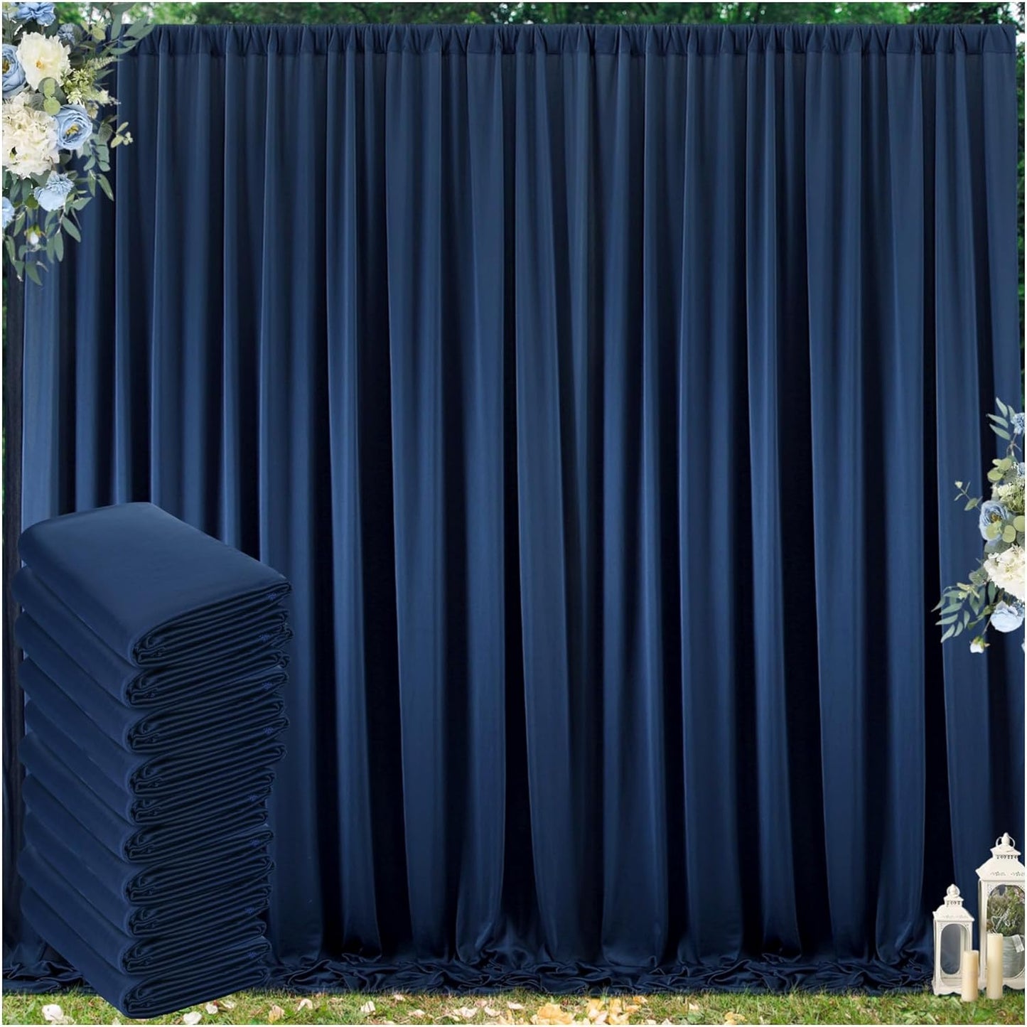 50 ft x 10 ft Wrinkle Free Navy Blue Backdrop Curtain for Parties,Polyester Photo Backdrop Drapes, Thick Background 10 Panels 5ft x 10ft for Baby Shower Wedding Birthday Party Backdrop Stand
