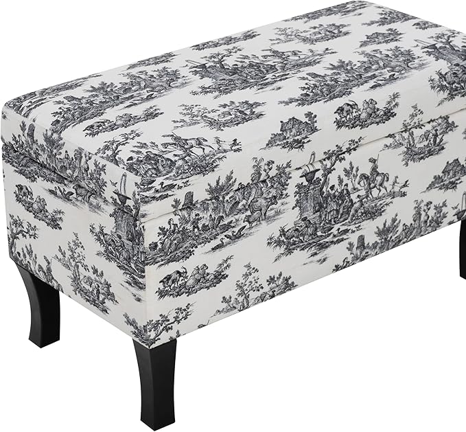 Linon Stephanie Black and White Toile Fully Upholstered Bench - Image 17