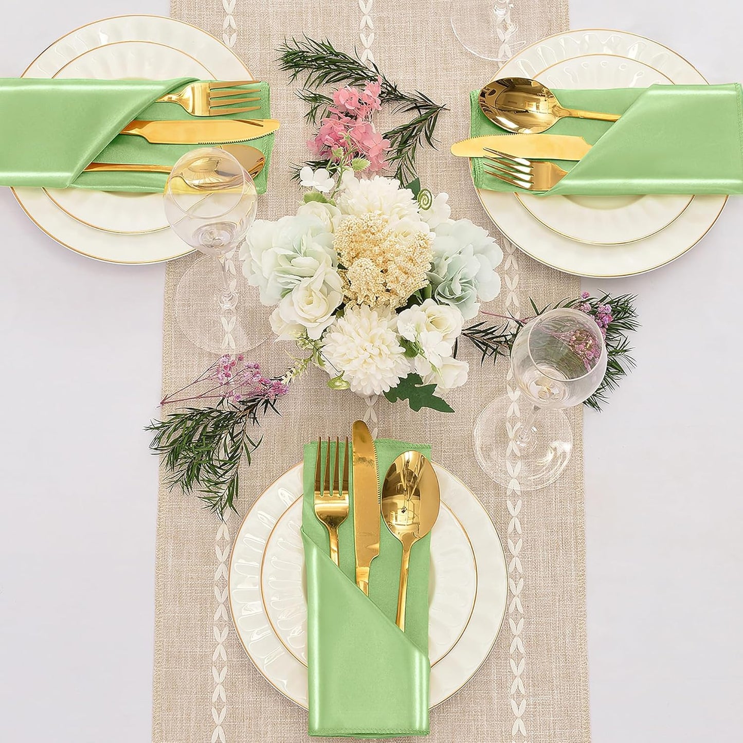 50 Pieces Sage Green Satin Napkins, 17" x 17" Square Table Napkins, Silky Soft Smooth Washable Napkins for Restaurant, Weddings, Dinner, Party Decoration