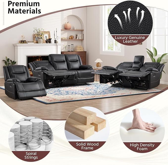 ANJ Premium Geniune Leather Manual Loveseat Recliner Sofa - Image 8
